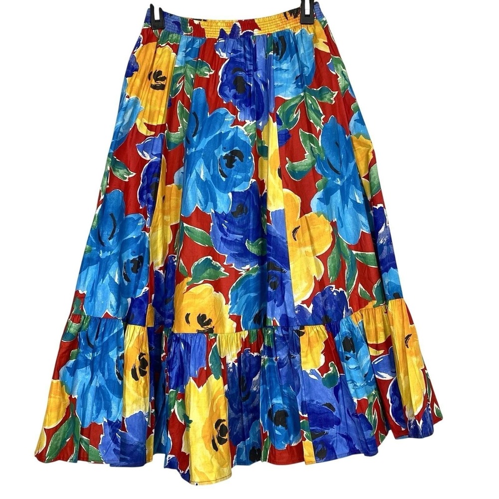 Vtg Tumbleweeds Small Maxi Skirt Tiered Cotton Pockets Cottagecore Feminine 80s - Picture 2 of 4